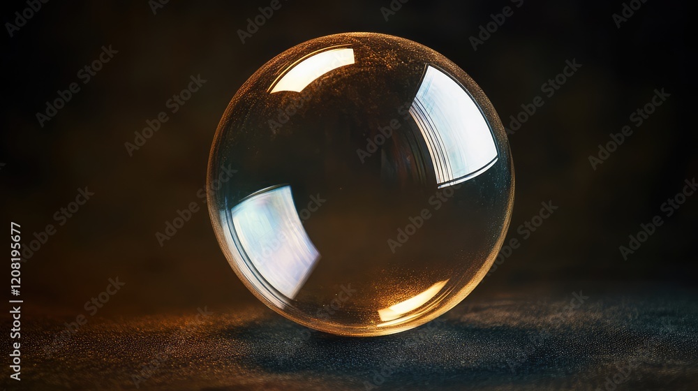 Poster clear glass optical lens with soft reflections on dark background creating a serene zen concept with