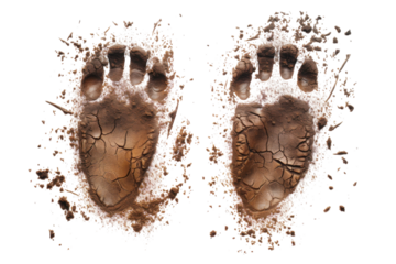 Footprints in dry soil reveal signs of wildlife activity in a natural setting during daytime isolated on transparent background