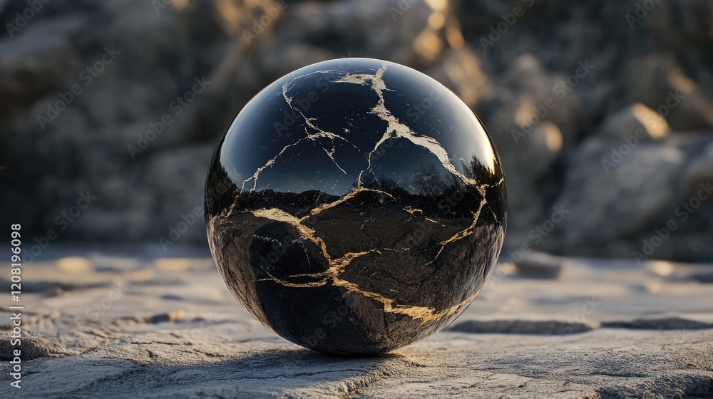 Poster high resolution large marble with intricate black and gold pattern set against a rocky background sh