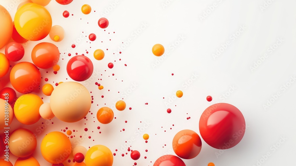Poster colorful orange and red balloons floating against a clean white background creating a playful and ch
