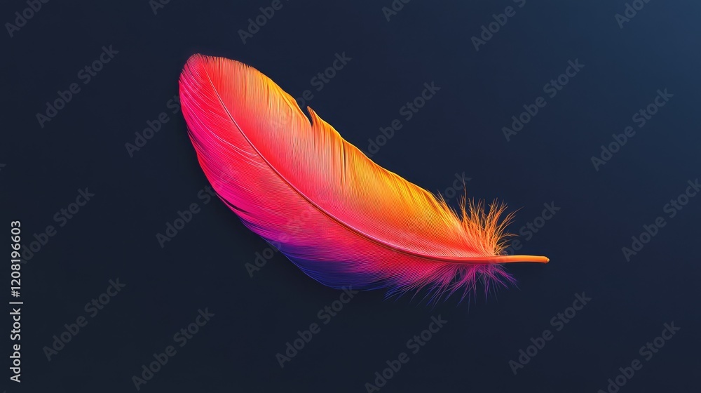 Poster vibrant orange and pink gradient feather on deep blue background with delicate texture in elegant co