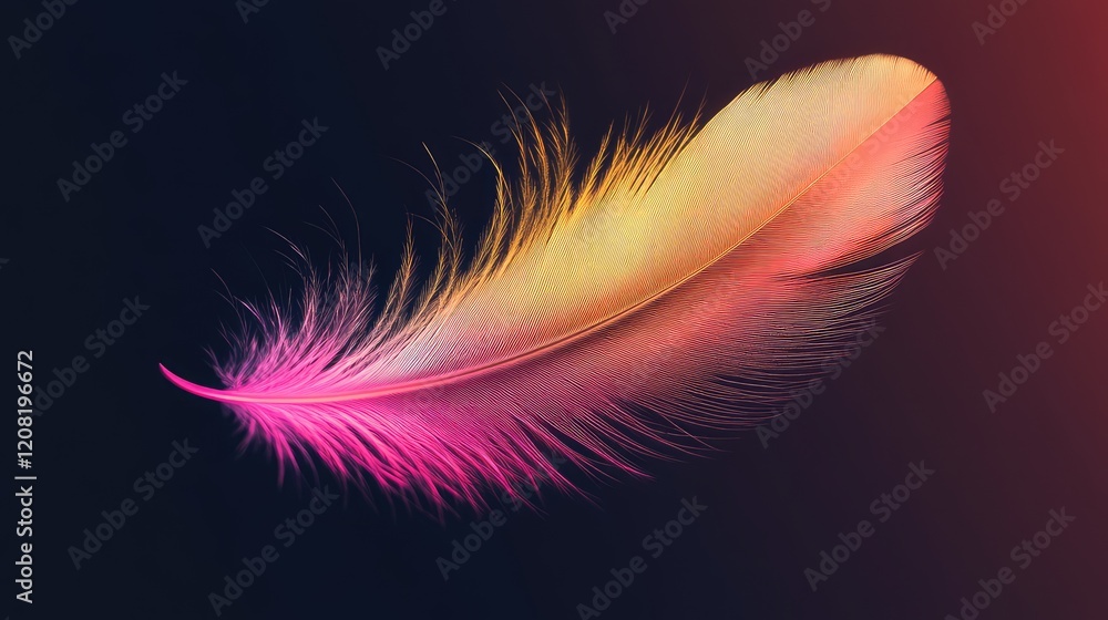 Aufkleber vibrant orange and pink gradient feather on dark gradient background with subtle textures and elegan