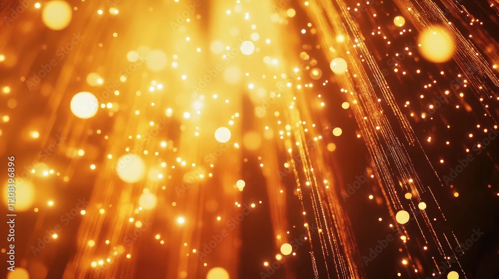 Poster golden bokeh lights with glowing stars on a warm orange background creating a dreamy atmosphere for 