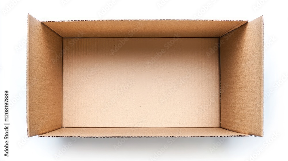 Poster open rectangular cardboard box on white background with top view showing interior space for packagin