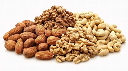 Obraz premium Assorted Variety of Nuts Isolated on White Background for Culinary Uses
