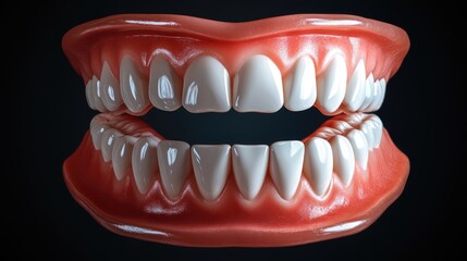 Obraz premium Realistic Render of Open Mouth with Healthy White Teeth on Deep Black Background Emphasizing Oral Care and Dental Hygiene Concepts