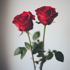 Fototapeta premium Two red roses are standing next to each other