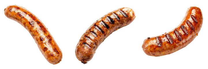 Grilled sausages with a golden-brown finish, showcasing distinct grill marks and a succulent appearance.