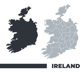 Ireland flat and border outline vector maps