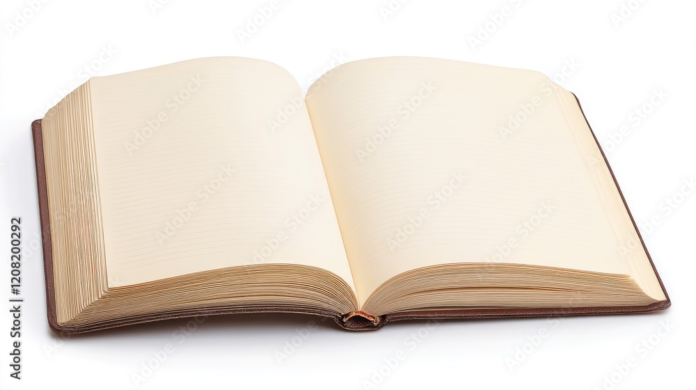 Poster open blank notebook on a wooden desk ready for notes ideas or sketches with a clean minimalistic wor