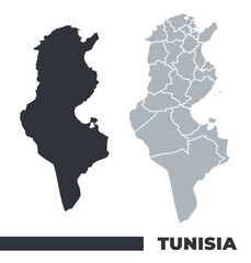 Obraz premium Tunisia flat and border outline vector maps