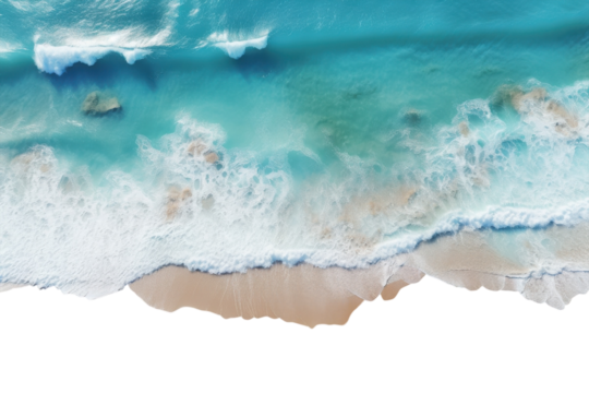 Captivating view of turquoise ocean and sandy beach during a sunny day along the coastline isolated on transparent background
