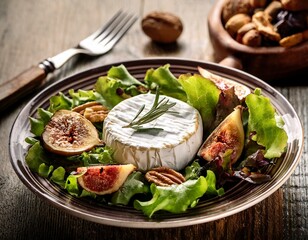 Wegetariańska sałatka z serem camembert i orzechami