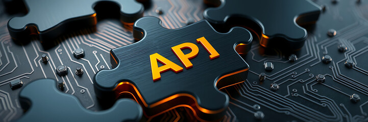API technology concept, application programming interface, API integration, modern API design, API development visualization.