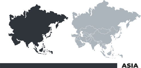 Asia flat and border outline vector maps
