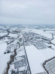 Stirpe Kreis Soest city Airplane view while snowing in deep winter. snow landscape in 59597