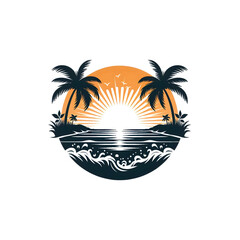 Obraz premium Tropical island ,sunset,illustration