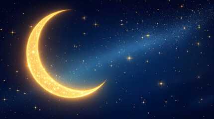 Naklejka premium Ramadan Kareem banner and Islamic crescent moon with ramadan background.