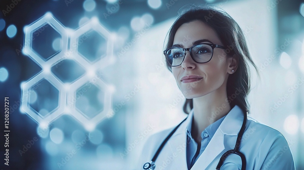 Poster medical abstract background with hexagon patterns and lines