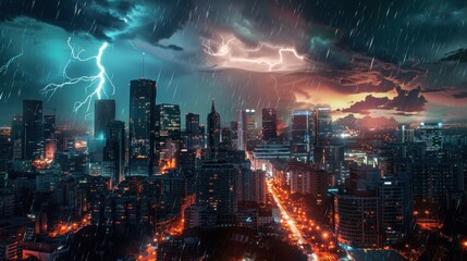 Obraz premium The abstract nature of lightning is captivating. Dark clouds and rain complete the dramatic picture.