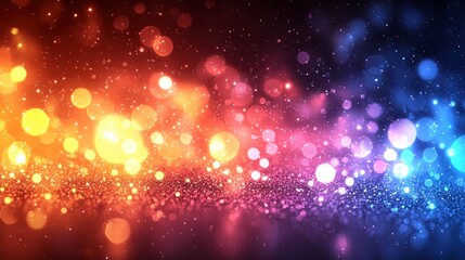 Abstract colorful bokeh background with glowing lights and glitter.