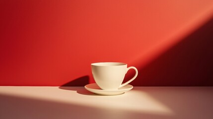 Minimalist white cup on red background