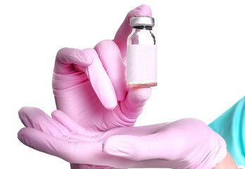 doctor holds medicine bottle vaccine