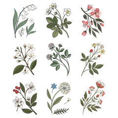 Vector Illustration of Flower and Leaf Collection