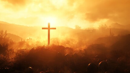 Sunrise Cross Hilltop Landscape Hope Faith