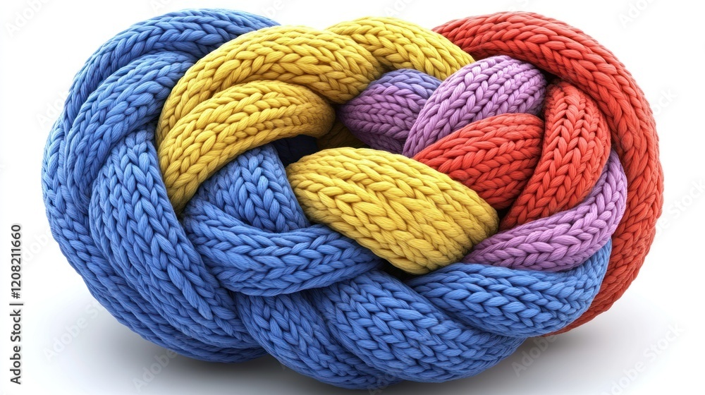 Poster intricate knot of colorful yarns: a visual representation of interconnection
