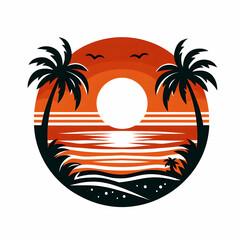 Fototapeta premium Tropical island ,sunset,illustration