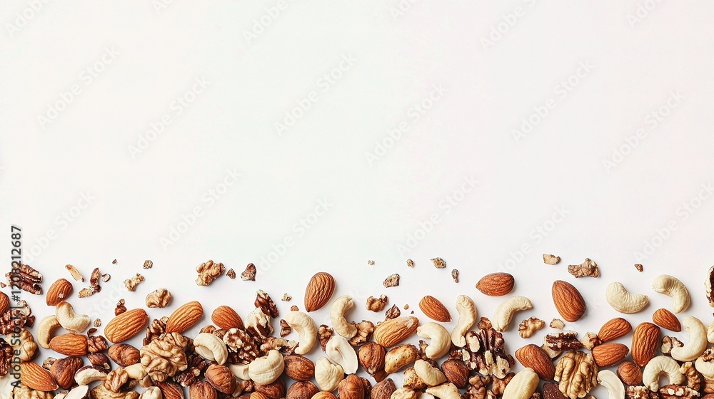 Poster assorted mixed nuts isolated on a white background for snacks