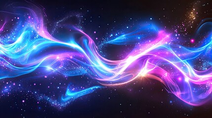 Fototapeta premium Abstract blue and purple liquid wavy shapes futuristic banner. Glowing retro waves vector background