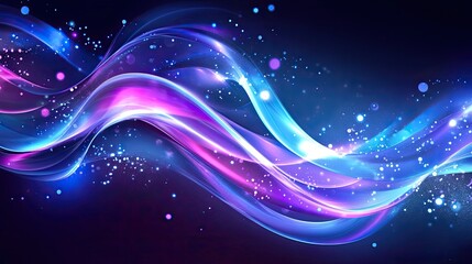 Abstract blue and purple liquid wavy shapes futuristic banner. Glowing retro waves vector background