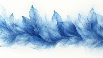 Abstract blue translucent leaves on white background.