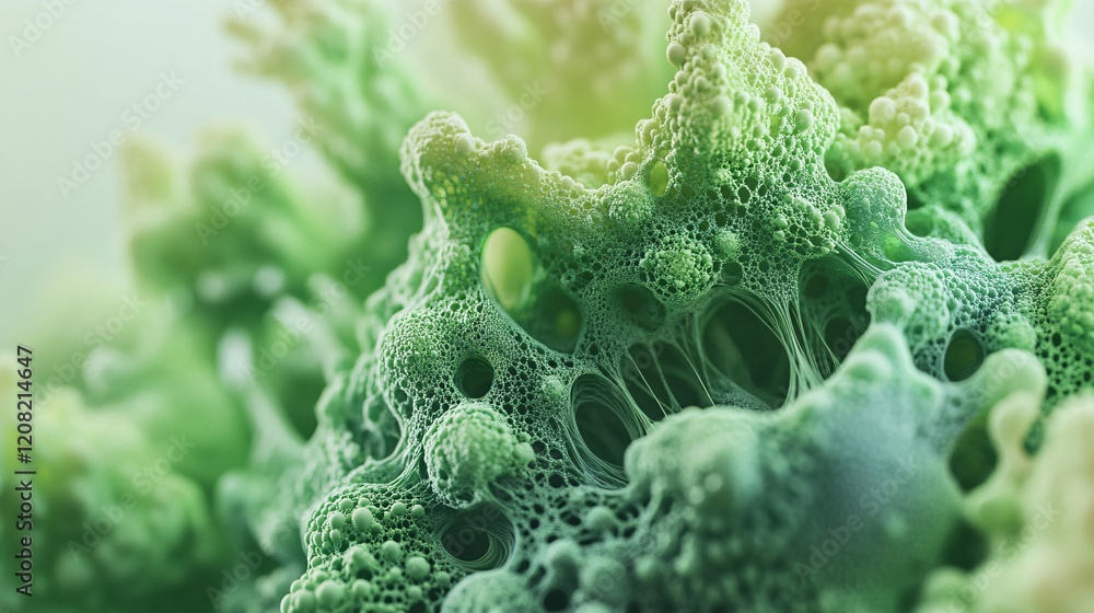 Poster close-up view of vibrant green coral textures with intricate patterns, creating a mesmerizing underw