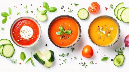 Freshly Made Vegetable Soup Bowls Isolated on White Background