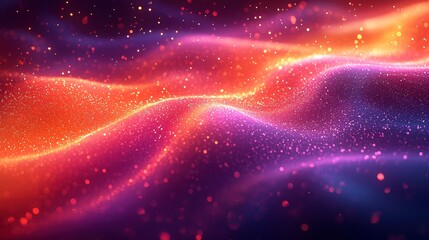 Obraz premium Abstract glowing particles wave background with vibrant red, orange, and purple colors.