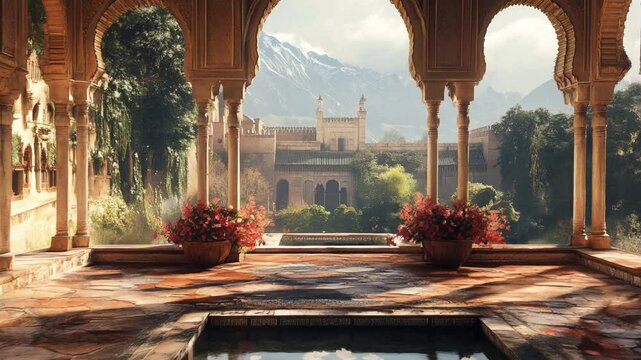 Alhambra Spain Arabic landscape with Mystic Harmony Atmosphere. Time-laps
