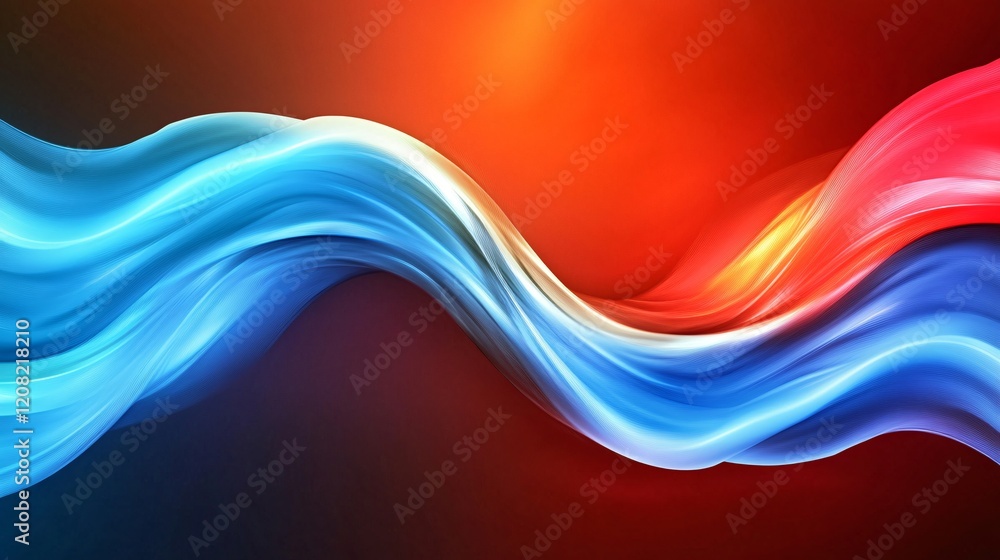 Aufkleber a dynamic flow of waves in blue and red tones creating a lively abstract composition.