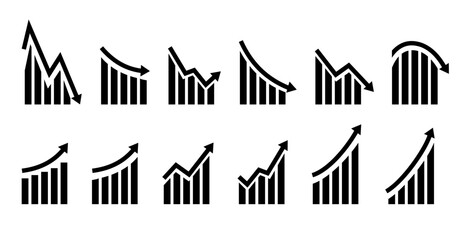 Growth vector icon. Graph or diagram with arrow going up and down. Vector