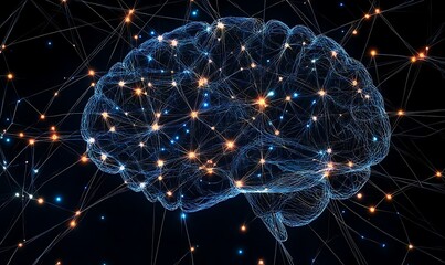 Digital Neural Network Brain  Artificial Intelligence Brain Conceptualized with Illuminated Connections