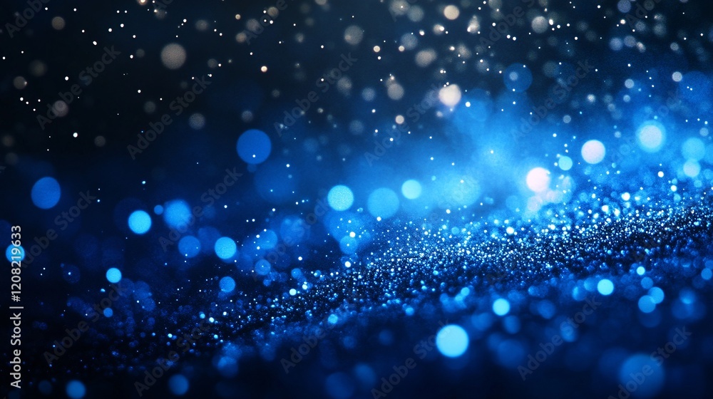 Poster a mesmerizing display of shimmering blue particles creating a dreamy, ethereal atmosphere.