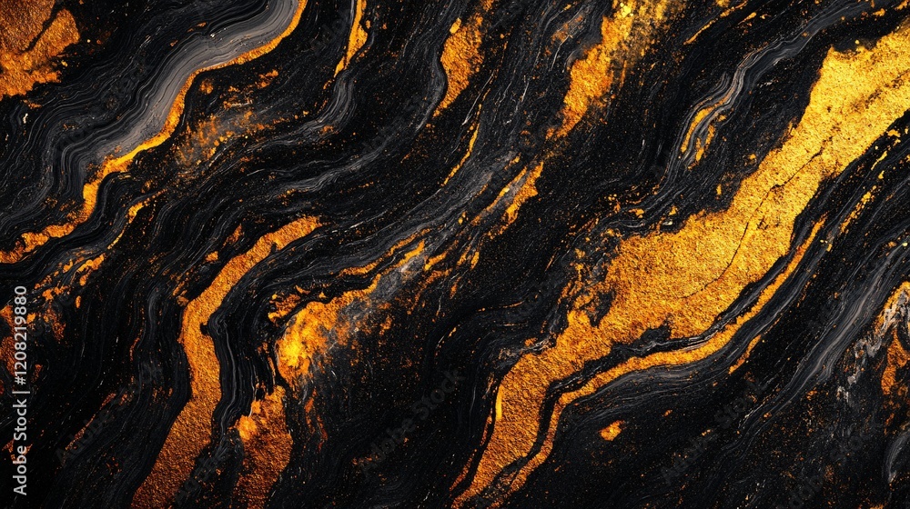 Poster abstract black and gold marble texture with flowing patterns resembling waves and strokes.