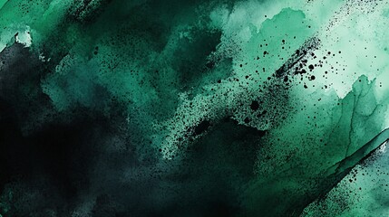 Abstract dark green watercolor splash with hints of black and vibrant textures.