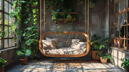A beautiful gallery with sitting place with garden