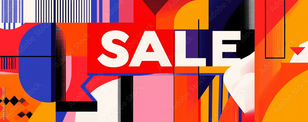 Aufkleber bold abstract geometric patterns highlight a sale announcement in a vibrant display of color and des
