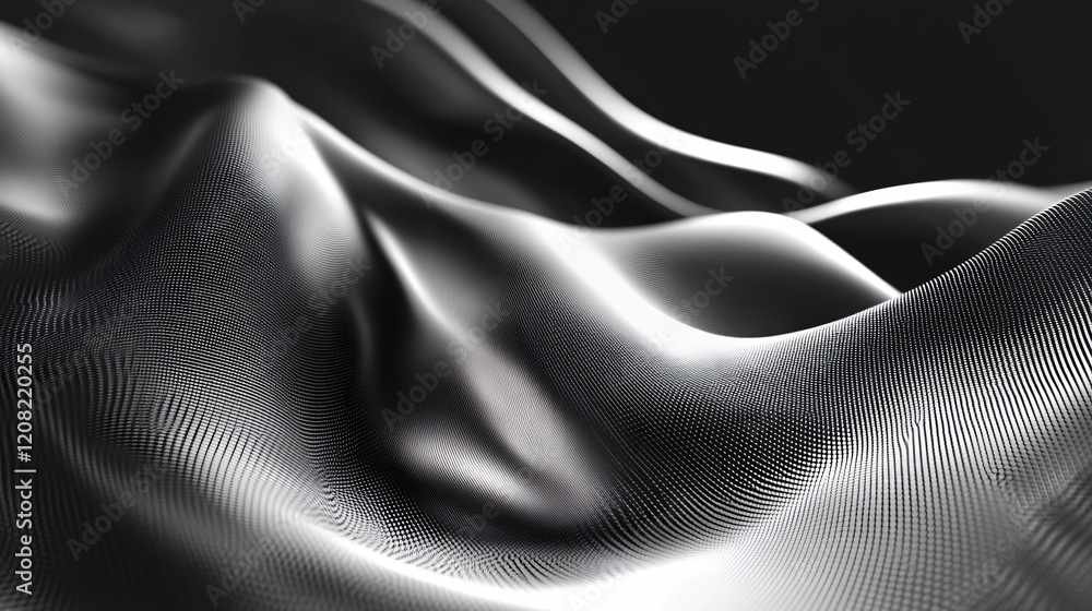 Poster a close-up of flowing black fabric creating smooth, elegant curves and textures reminiscent of soft 