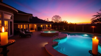 Serene Sunset Poolside: Luxury Home with Twilight Ambiance