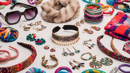 Colored background with different accessories